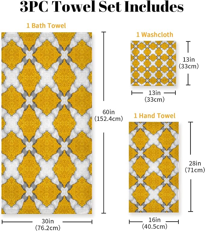 Marble 3 Piece Towel Bathroom Sets, 1 Bath Towel, 1 Washcloth, 1 Hand Towel, Cotton Fast Dry Soft Absorbent Towel Set for Home Kitchen Family