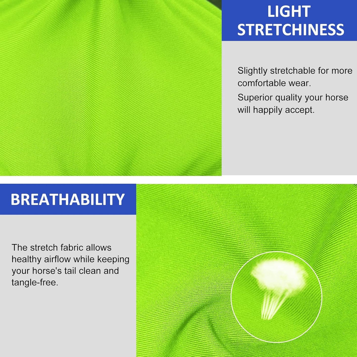 Harrison Howard Stretchy Tail Bag Breathable Horse Tail Guard Slip on Design Protect Horse Tail 2 Strand Closure Straps Keep Tail Clean & Protected 22" L Length Makes Grooming Easy-Fluro Lime