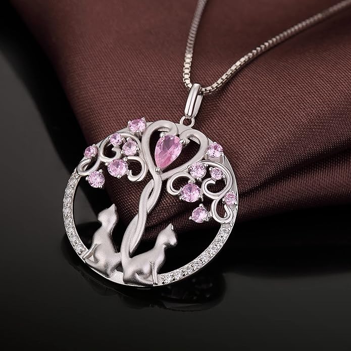 jiamiaoi 18K White Gold Plated Cat Necklace 925 Sterling Silver Diamond Cat Necklace Silver Cat On Moon Necklace for Women Gift for Birthday/Christmas, Come with Gift Box