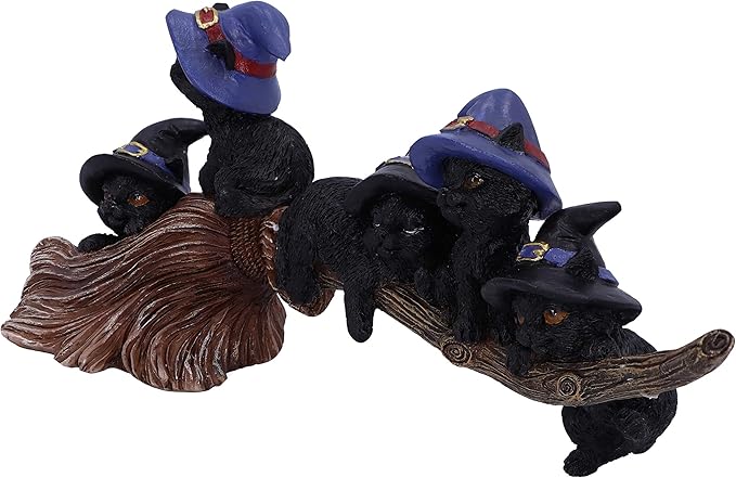 Nemesis Now Purrfect Broomstick Witches Familiar Black Cats and Broomstick Figurine,27.5cm