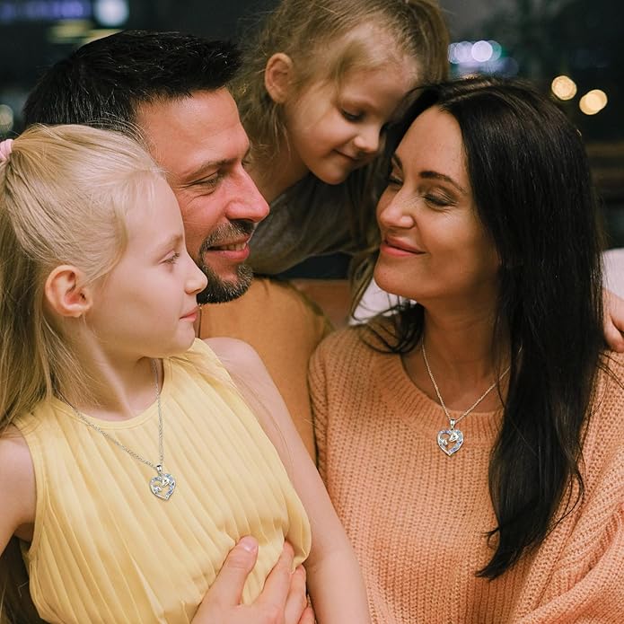 EUDORA Sterling Silver Mother Daughter Necklace for Women, Mama Son Daughter Necklace Pendant for Mom and Daughter,Mom Jewelry from Daughter Mother's Day Gift for Mother Daughter Aunt Grandma