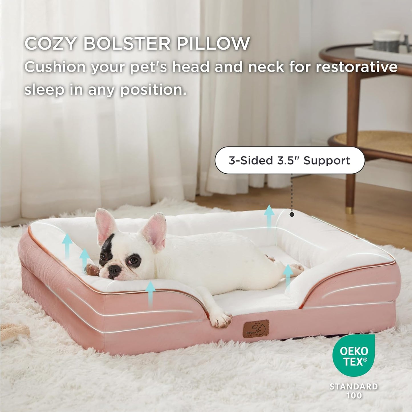 Bedsure Orthopedic Dog Bed Medium Size Dogs - Washable Medium Dog Cat Bed Waterproof, Comfort Pet Couch Sofa with Washable Removable Cover, Pets Bed with Nonskid Bottom, Pink, 28"