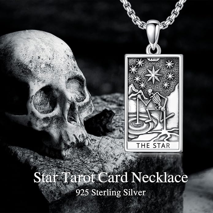 PELOVNY Tarot Card Necklace 925 Sterling Silver Skeleton Necklace The Sun Moon Star Strength Lovers Death Devil Fool Tarot Jewelry Christmas Birthday Gifts for Men Women Unisex