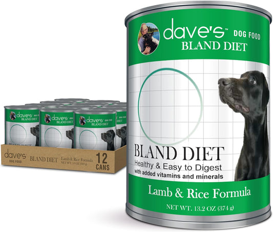 Dave's Pet Food Bland Dog Food (Lamb & Rice), Canned Wet Dog Food for Sensitive Stomachs, Gluten-Free, Digestive Care, 13.2 oz (Case of 12)