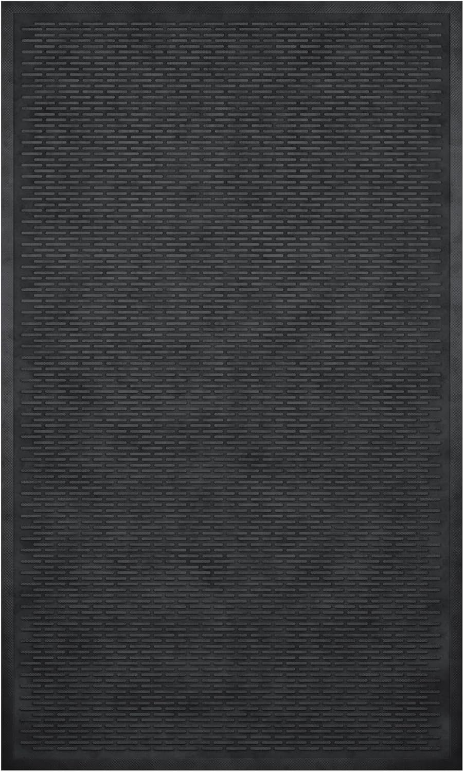 Indoor/Outdoor Hose-Wash Ribbed Design Non-Slip Rubber 3x5 Modern Area Rug for Living Room, Bedroom, Dining Room, Office, 35" x 60", Black