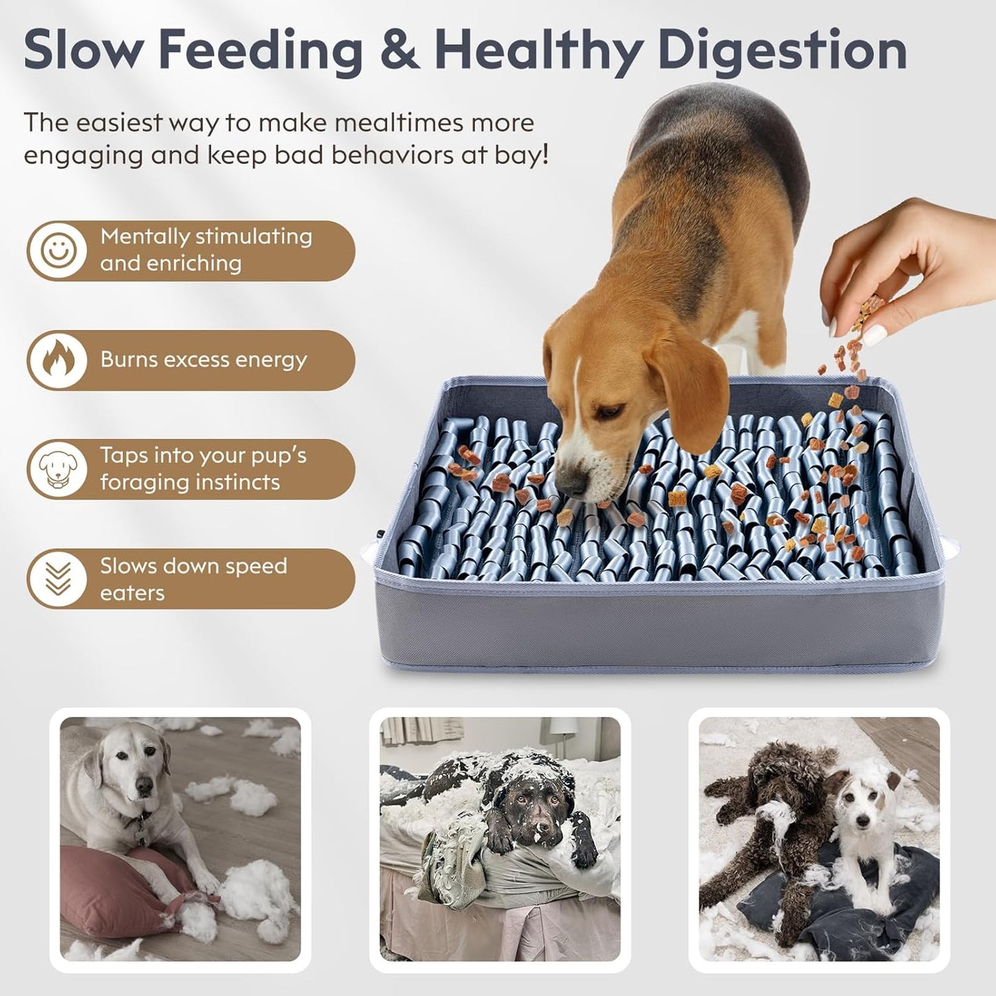 Snuffle Mat for Dogs, Dog Puzzle Mat, Interactive Dog Toys for Enrichment,Sniff Mats with Non-Slip Backing,Suitable for Breeds and Sizes of Dogs (Silver, 17" X 15")