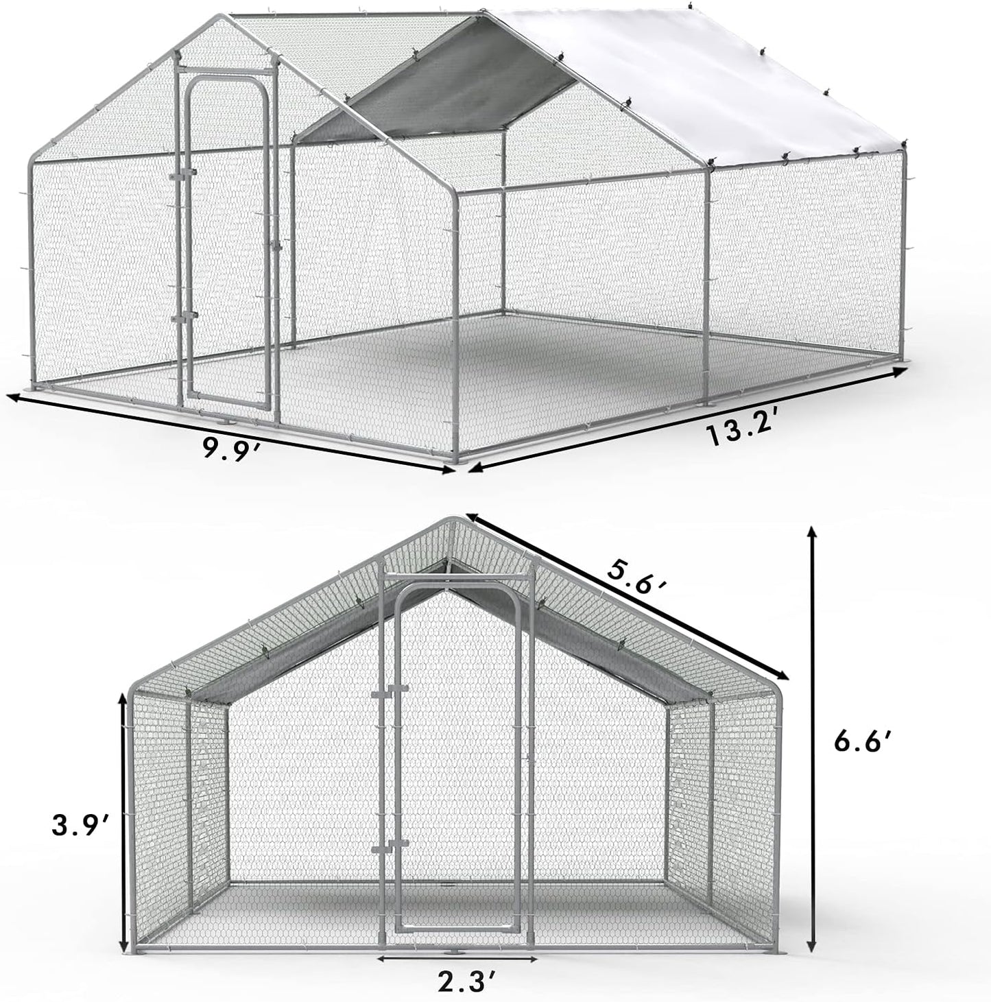 LEMBERI Metal Chicken Runs for Yard, Spire-roof Large Walk in Chicken coop cage for Outside,Galvanized Rabbits Duck Run and coops,Chicken Pen with Waterproof Cover for Outdoor,Backyard and Farm
