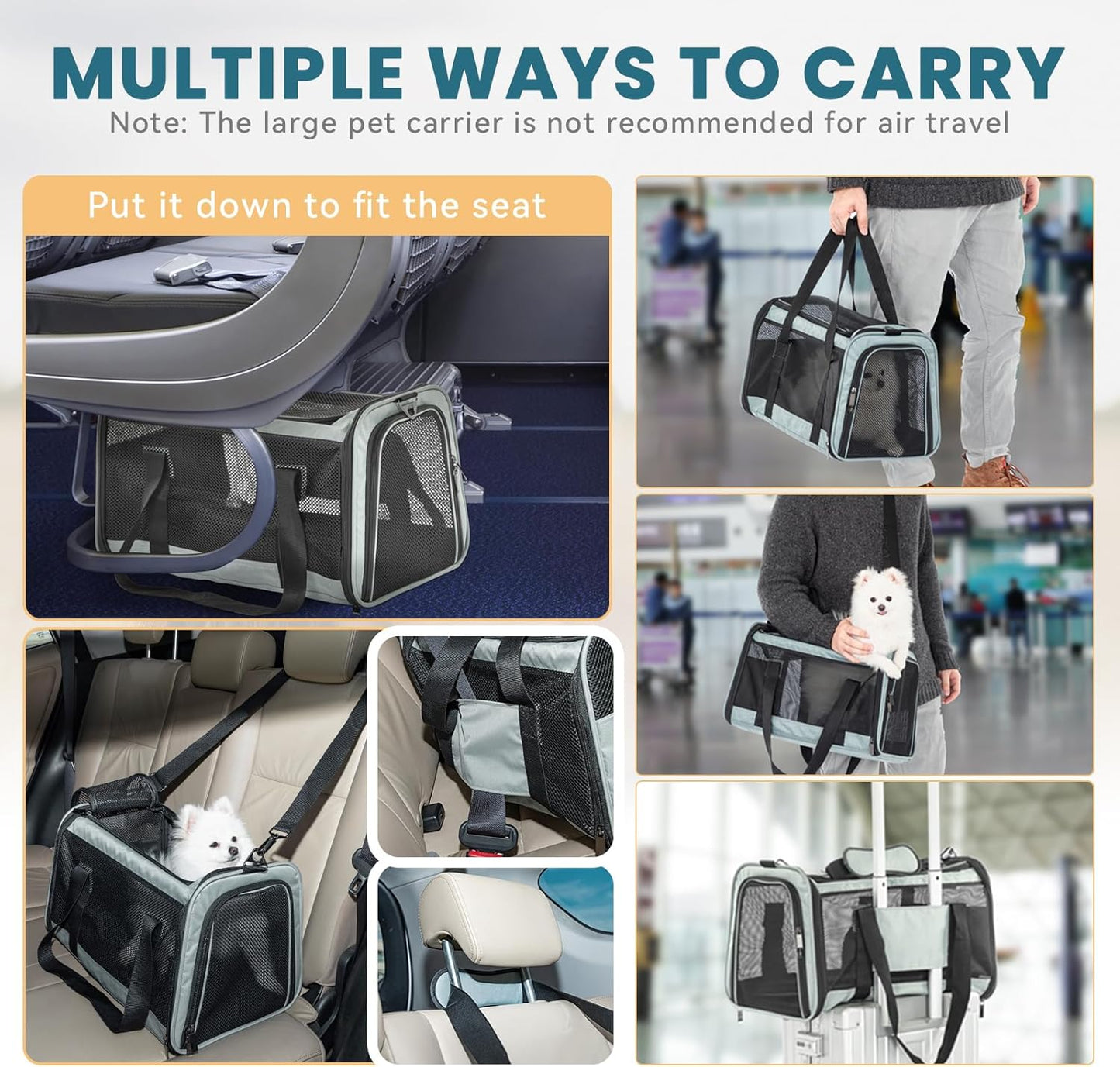 Petsfit Cat Carrier Dog Carrier, Large Capacity Lightweight Soft-Sided Pet Carrier for Travel, with Adjustable Shoulder Strap, Auto Locking Zipper Head and Washable Fleece Pad
