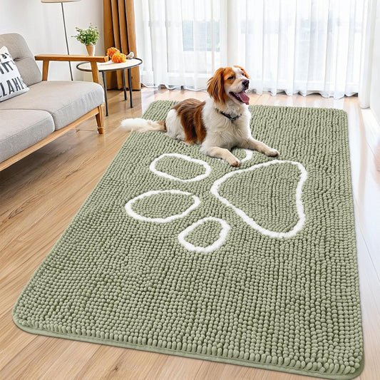 Smiry Dog Door Mat for Muddy Paws, Absorbent Dirt Trapper Non Slip Quick Dry Washable Chenille Mat for Mud Dogs, Entry Rug for Indoor and Outdoor (59x35 Inches, Sage Green)