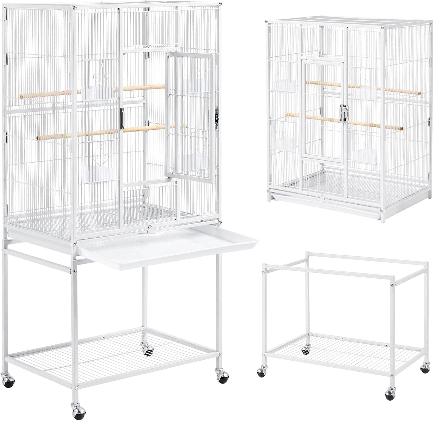 Yaheetech 54" Large Flight Bird Cage for Parrots Macaw Cockatiels Sun Parakeets Lovebird Green Cheek Conures African Grey Small Quaker Amazon Parrots with Rolling Stand, White