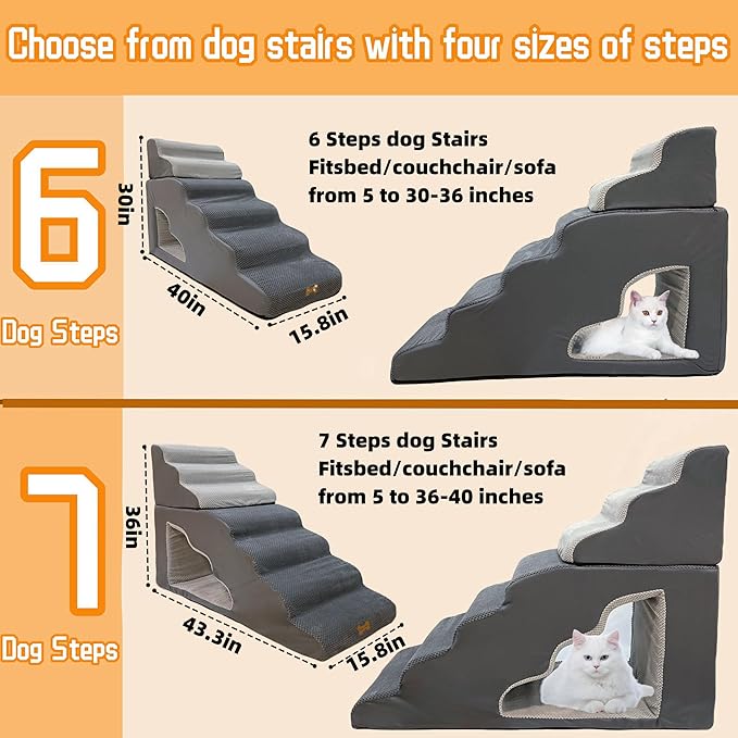 dog stairs for small dogs to 30 inches high beds, 6 step dog ramp stair for 18-36 inches couch-bed,pet stairs for small old meduim large dogs cats,Non-Slip balanced 6 tiers ladder,75 pounds Studry 33D