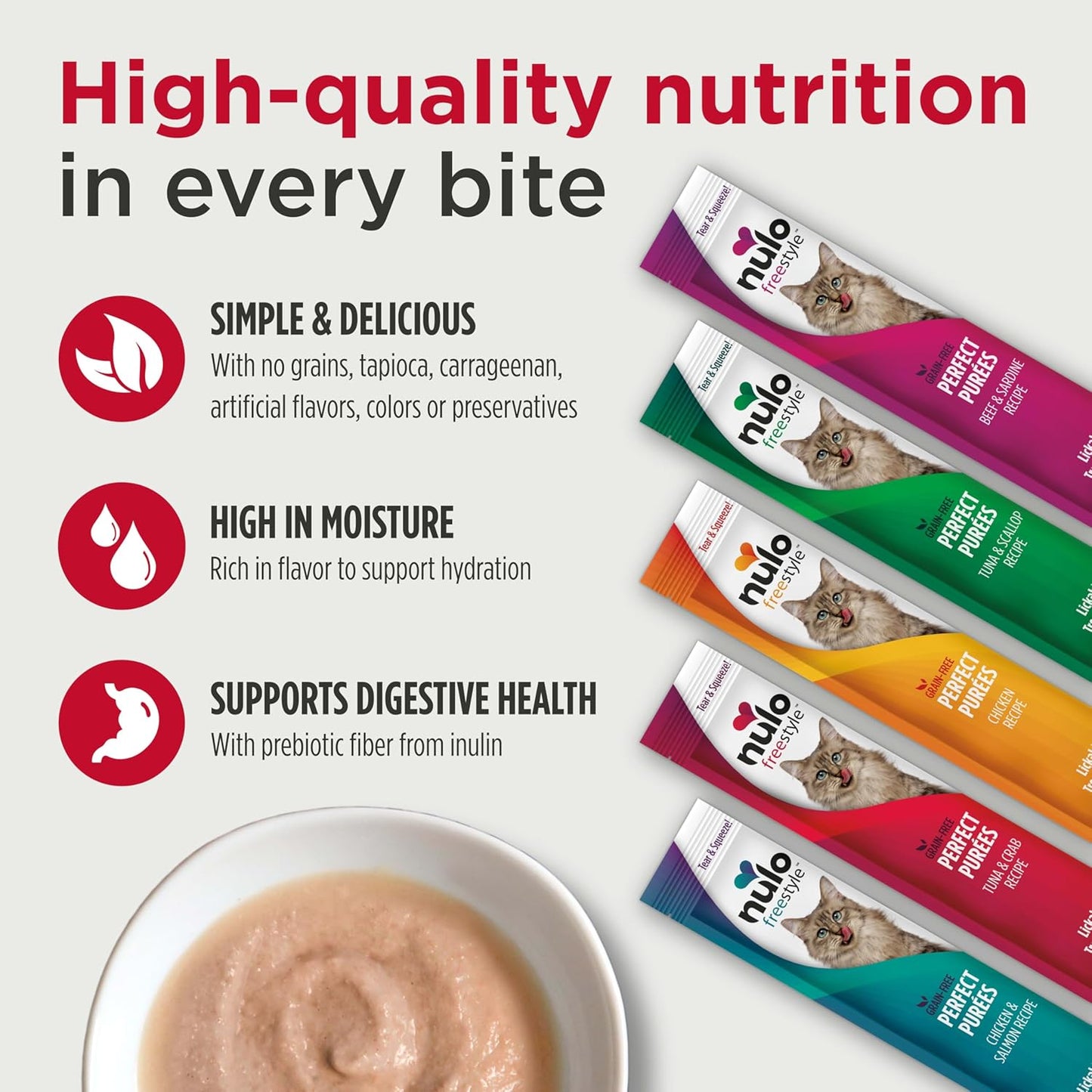 Nulo Freestyle Grain-Free Perfect Purees Premium Wet Cat Treats, Squeezable Meal Topper for Felines, High Moisture Content to Support Cat Hydration, 0.5 Ounce, Beef & Sardine