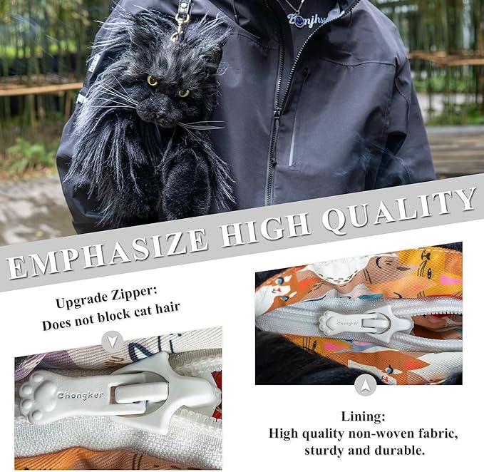 Chongker Cat Shaped Backpack - Handcrafted Stuffed Animals Bag, Black Cat Plush Bag with Adjustable Shoulder, Crossbody, and Backpack Straps, Maine Coon