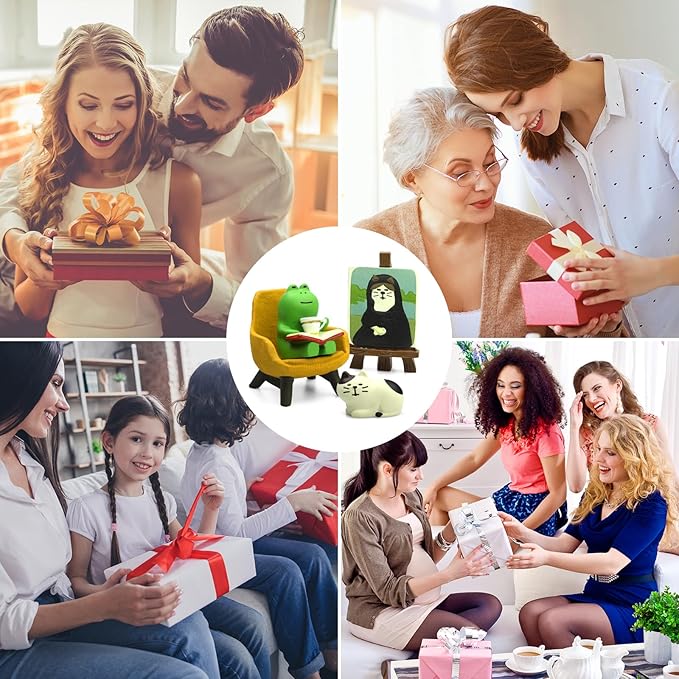 Cute Mini Frog and Cat Figurine for Office, Home Decoration Perfect Cute Frog Gift and Cat Gift