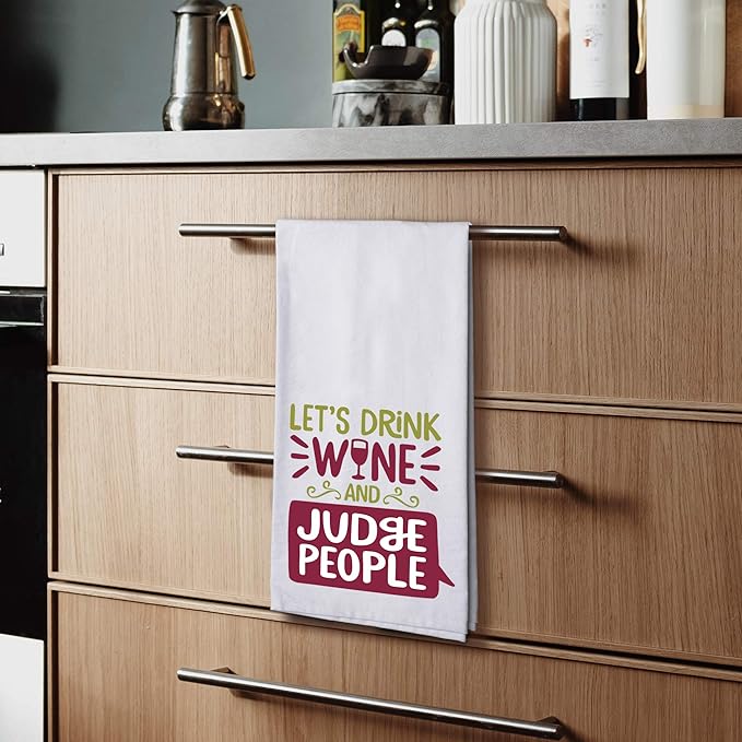Chris's Stuff Flour Sack Cotton Towel 27" x 27" - Perfect for Glassware & Kitchen - Funny Quote ( Let's Drink Wine And Judge People )