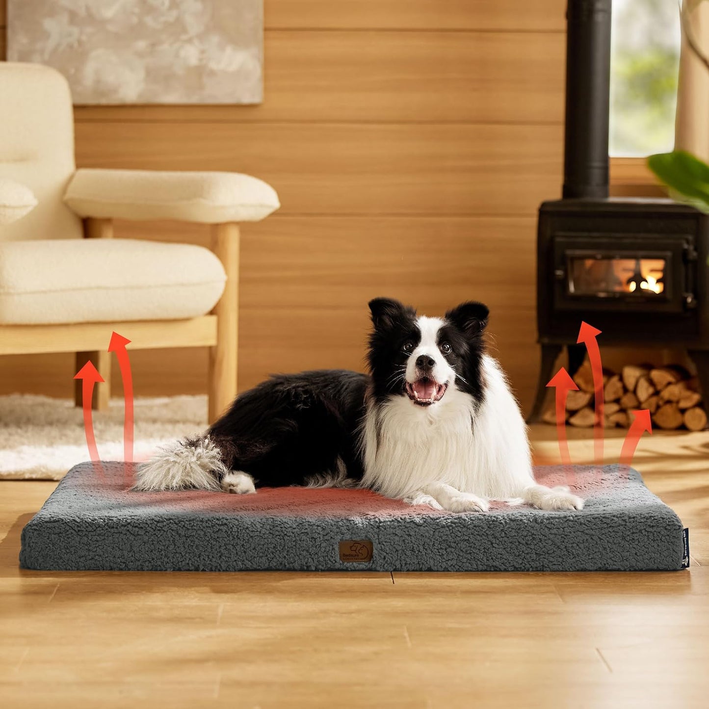 Bedsure Self Warming Dog Bed for Large Dogs - Orthopedic Waterproof Puppy Beds with Removable Washable Cover, Egg Crate Foam Pet Mat, Suitable for Pet Up to 65 lbs
