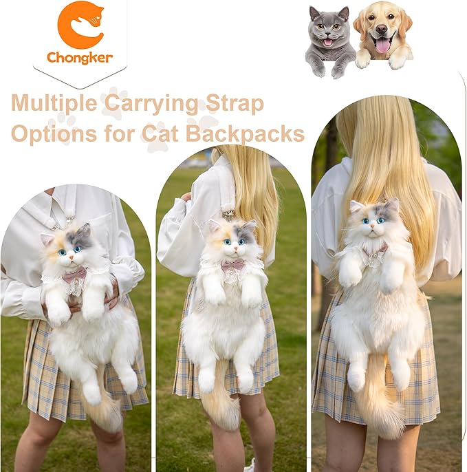 Chongker Cat Shaped Backpack, Stuffed Animals Backpack Toy, Cat Purse Realistic Plush Bag Crossbody Handbag with Adjustable Strap