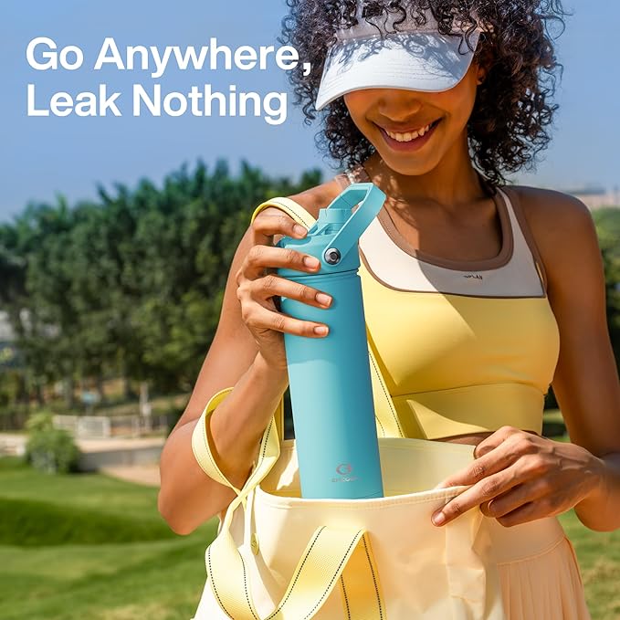 Insulated Water Bottle with Straw Stainless Steel Water Bottle, Leak-Proof, BPA-Free, Double Wall Vacuum Keeps Cold for 24 Hours for Sports, Travel, School (32 oz, Aquamarine Blue)