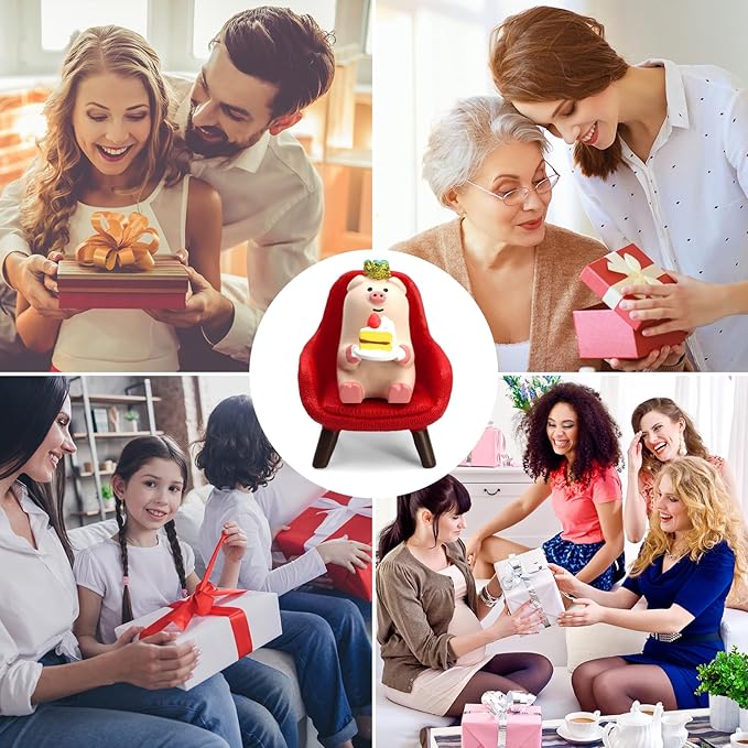 Cute Mini Pig Eating Cake Resin Figurine Apply to for Office, Home Decoration Perfect for Pig Lovers - Red Sofa