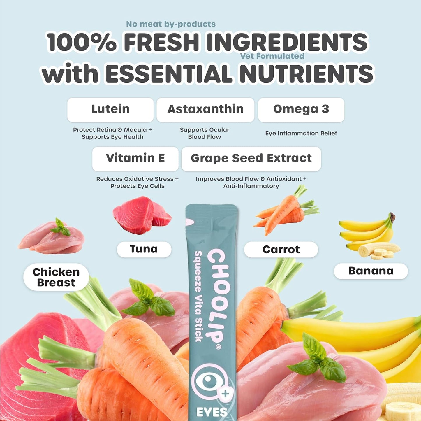 Grab & Go Squeeze Vita Stick Lickable Treats for Dogs & Cats. 49 Eye Health Sticks with Essential multivitamins. Soft and Tasty Paste for All Life Stages, Supporting Eyes Health