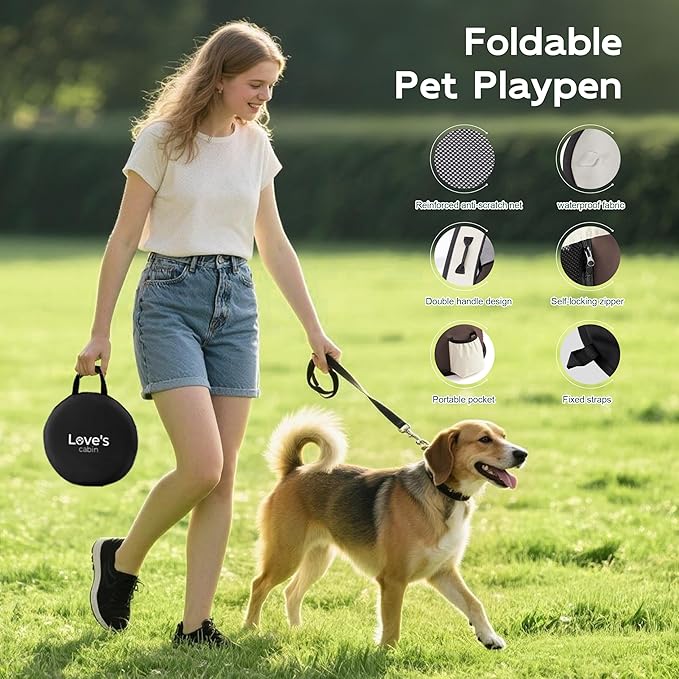 Love's cabin Pet Puppy Dog Playpen, Small Dog Tent Crates Cage Indoor/Outdoor, Portable Exercise Playpen for Cat, Foldable Pop Up Dog Kennel Playpen with Carring Case (S, Brown)