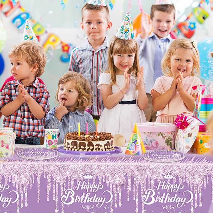 41Pcs Purple Birthday Tableware Set for Happy Birthday Table Decorations Purple Theme Birthday Dessert Plates Napkins Tablecloths for 20 Guests Girls Women Silver Glitter Birthday Party Supplies
