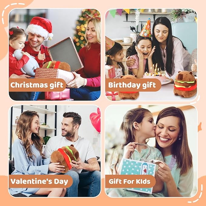 Cute Hamburg Capybara Plush Pillows Soft Capybara Stuffed Animals Capybara Plushie Birthday Christmas Valentine's Day Gift for Kids（11in）, Large