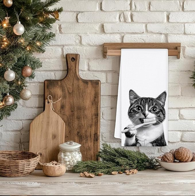 Funny Cat Hand Towels for Bathroom Washroom, Cat Bathroom Decor, Cute Kitty Kitten Bathrooms Hand Towels, Cats Lover Mom Lady Gifts for Women, 16x24 Inch