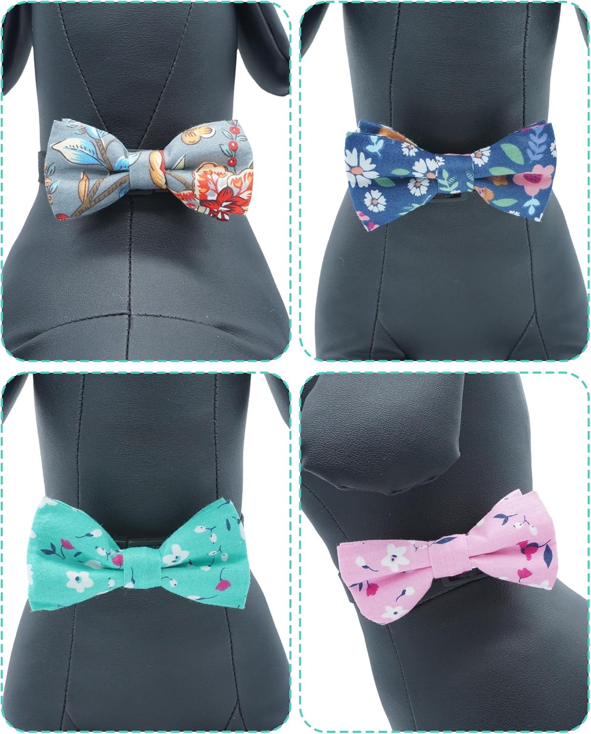 PET SHOW 5 Pack Floral Small Dog Bow Ties Sliding Collar Attachments Puppy Cats Spring Bowties for Medium Dogs Daisy Rose Bowknots Party Holiday Pet Grooming Accessories