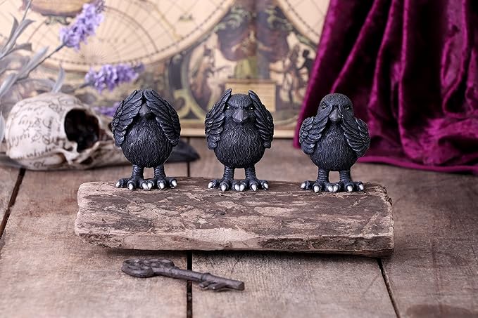 Nemesis Now Three Wise See No Evil Hear No Evil Speak No Evil Figurines, Adorable Hand-Painted Resin Collectibles and Gift - Ravens