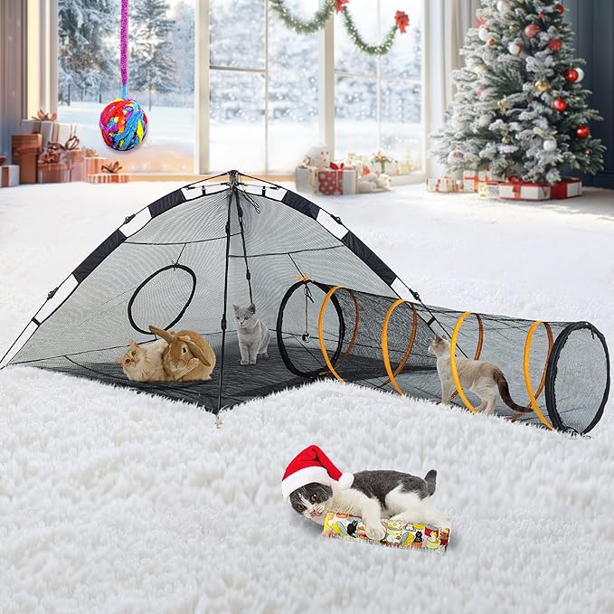 Cat Tent for Indoor and Outdoor Cat Enclosures(Outdoor, Tunnel, and Playhouse) Kitty Playpen X-Large Portable Kitten Tunnel Play Tents for Cats Rabbits and Small Animals