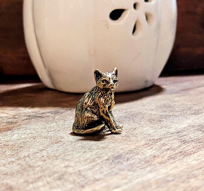 Cat Figurine Handcrafted Brass Small Kitten Miniature Collectible Gift for Cat Lovers Tiny Metal Decorative Trinket