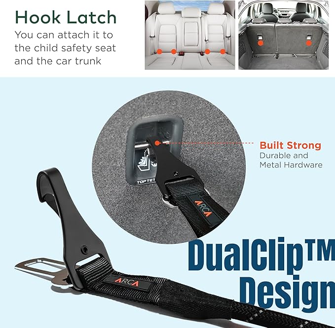 Dog Seat Belt for Car | Universal Dog Car Seatbelt | Durable Reflective Rope with Clip Hook Latch, Buckle and Alloy Carabiner- Safe and Secure Pet Safety Restraint