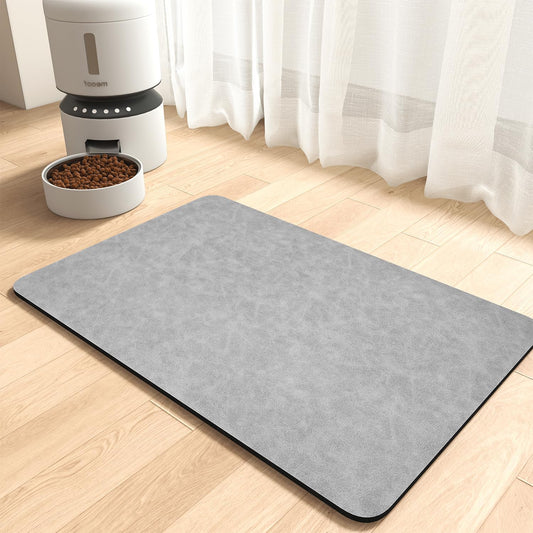 MontVoo-Absorbent Pet Feeding Mat-No Stains Pet Mat for Food and Water Bowl-Quick Dry Cat & Dog Food Mat Water Dispenser Mat-Pet Supplies Mat-Dog Water Bowl Mat for Messy Drinker Light Grey