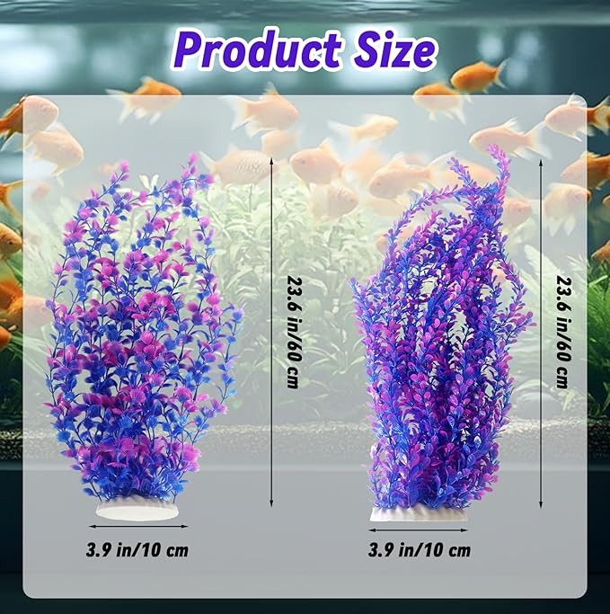 kathson Pack of 2 Extra Large Aquarium Plants,23 Inches Tall Aquarium Plants Plastic Artificial Green Water Plants Bendable Tall Fish Tank Plant Decorations for Freshwater and Saltwater (Purple)