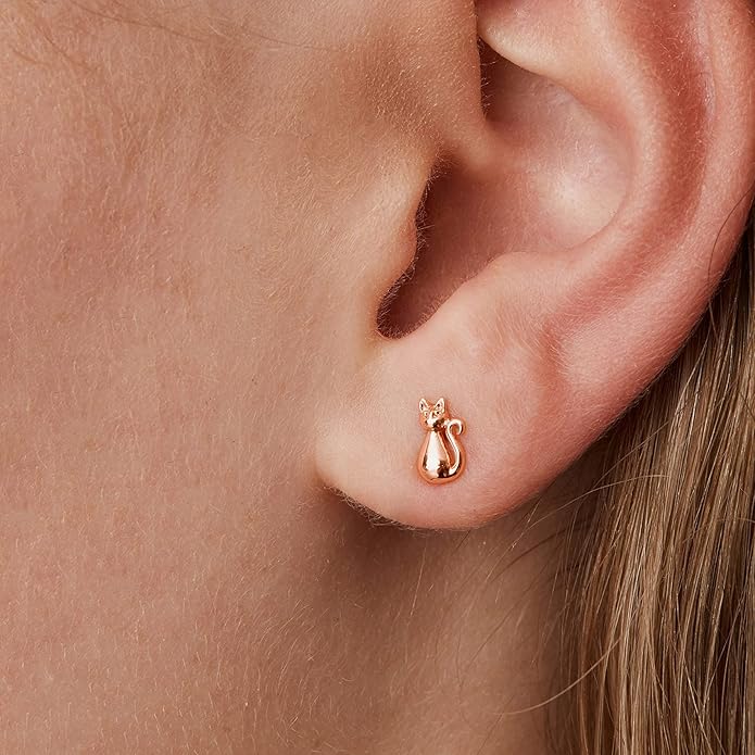 PAVOI 14K Gold Plated Sterling Silver Bar, Dot, Heart, Triangle, Star, Cat | Dainty Earrings for Women