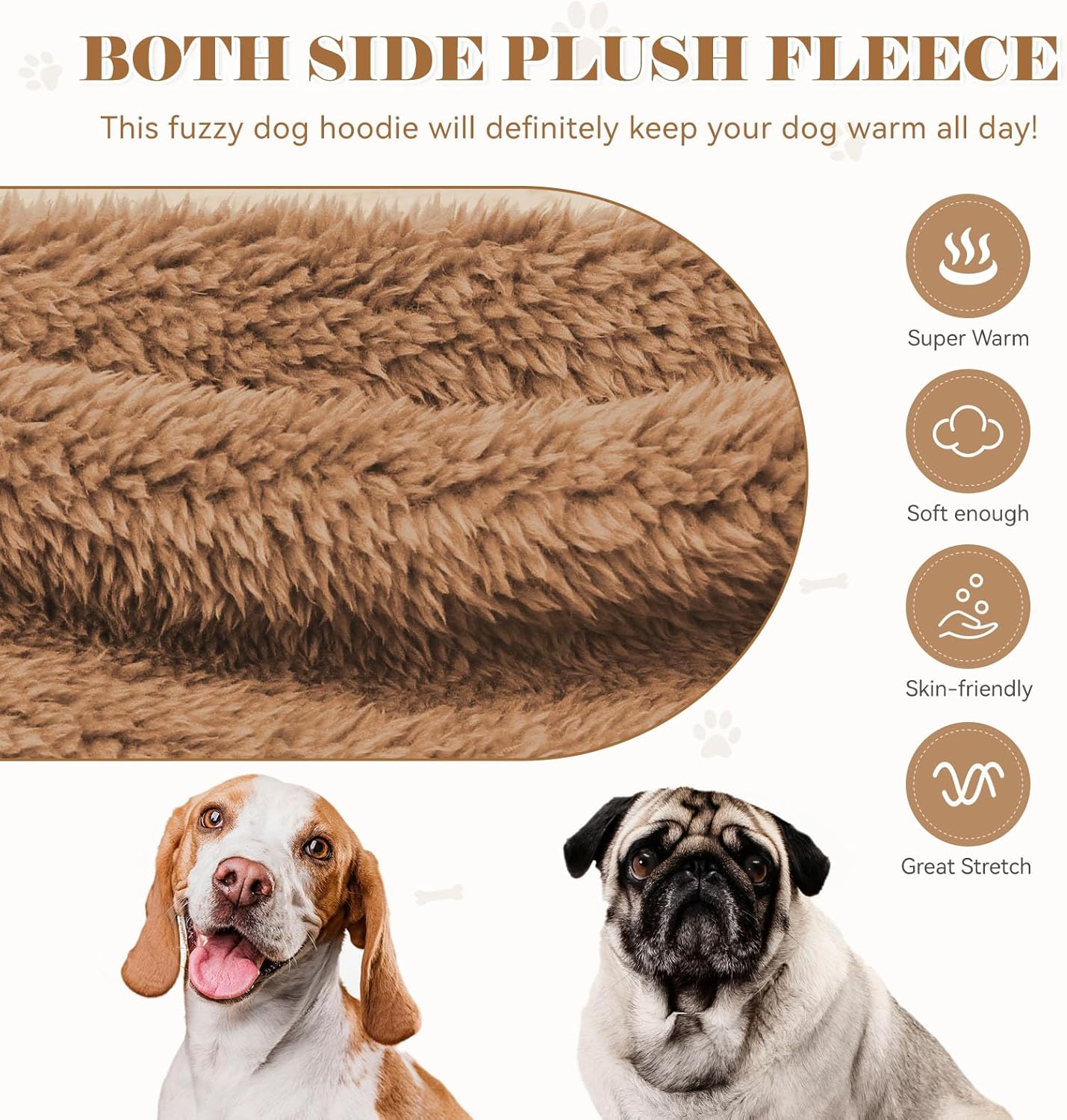 Fuzzy Dog Hoodie Dog Sweaters for Small Dogs Soft Double-Sided Plush Fleece Pet Sweater Pet Clothes Coats Hoodie Sherpa Hooded Sweatshirt(Coffee-XS)