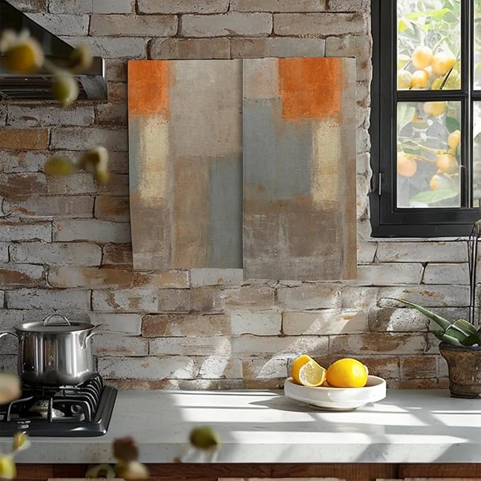 Orange and Brown Neutral Abstract Art Painting Hand Towel Set of 2,Abstract Grunge Bathroom Hand Towel,Soft Absorbent Decorative for Bathroom Kitchen Hotel Home Decor