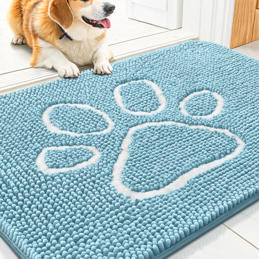 Smiry Dog Door Mat for Muddy Paws, Absorbent Dirt Trapper Non Slip Quick Dry Washable Chenille Mat for Mud Dogs, Entry Rug for Indoor and Outdoor (30x20 Inches, Sky Blue)