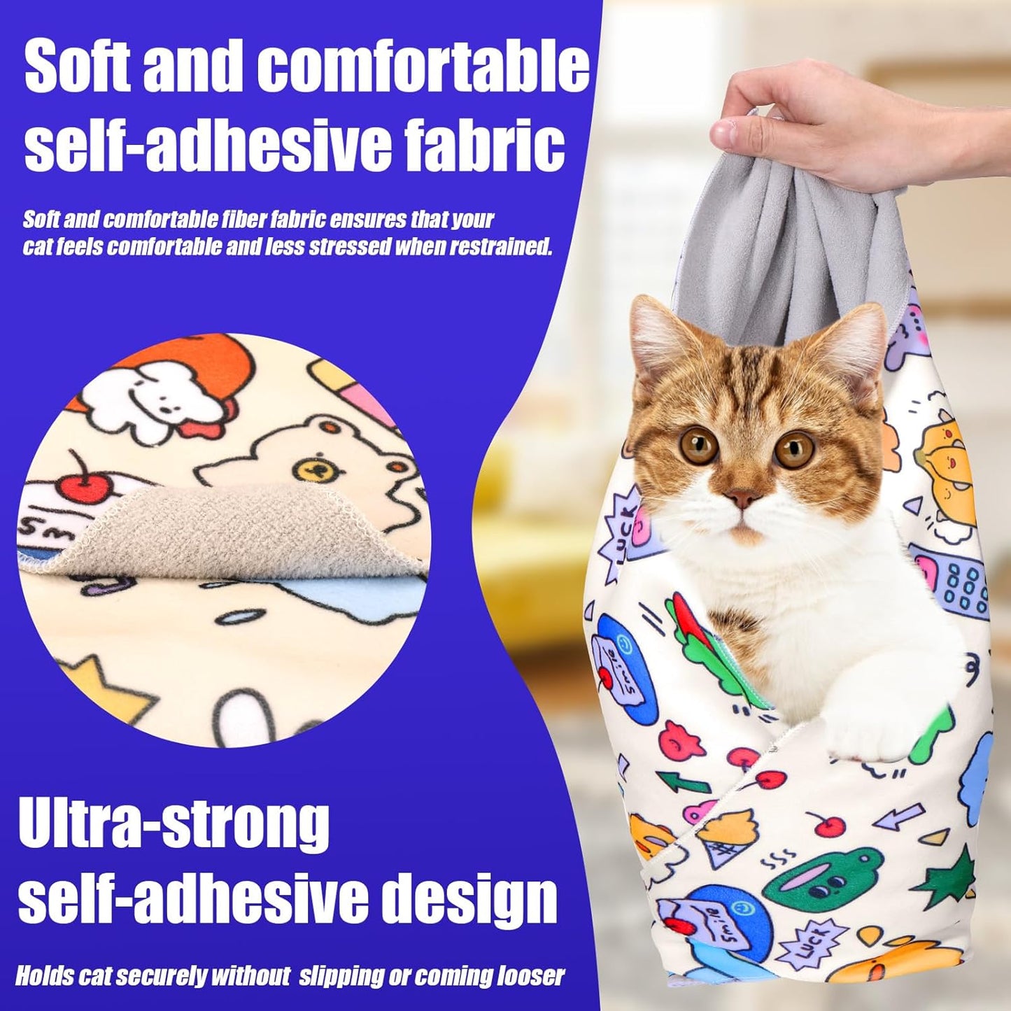 XANGNIER Cat Wrap for Grooming,Cat Restraint Wrap for Cutting Nails,Fabric Burrito Wrap for Nail Clipping, Anti-Scratch, Anti-Escape,Multifunctional Swaddle Wrap Pet Tool (27.5 x 27.5 Inch)