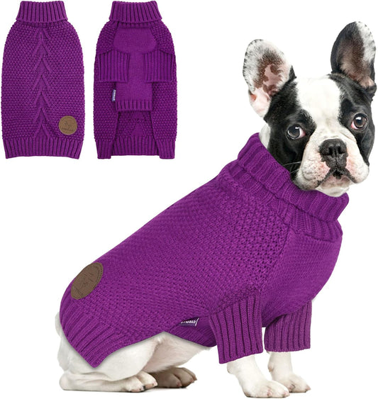 cyeollo Dog Sweater Pullover Turtleneck for Dogs, Classic Knitwear Fall Winter Cold Weather Dog Clothes Warm Pet Apparel Small Dogs Sweaters, Purple L