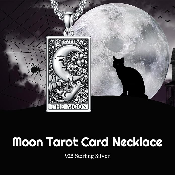 PELOVNY Tarot Card Necklace 925 Sterling Silver Skeleton Necklace The Sun Moon Star Strength Lovers Death Devil Fool Tarot Jewelry Christmas Birthday Gifts for Men Women Unisex