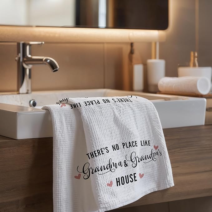 There's No Place Like Grandma and Grandpa's House Kitchen Towels, Grandparents' Dish Towel Hand Towel, Grandma and Grandpa Gifts from Grandkids, Grandparents' Day Gifts from Grandchildren,16x24 Inch
