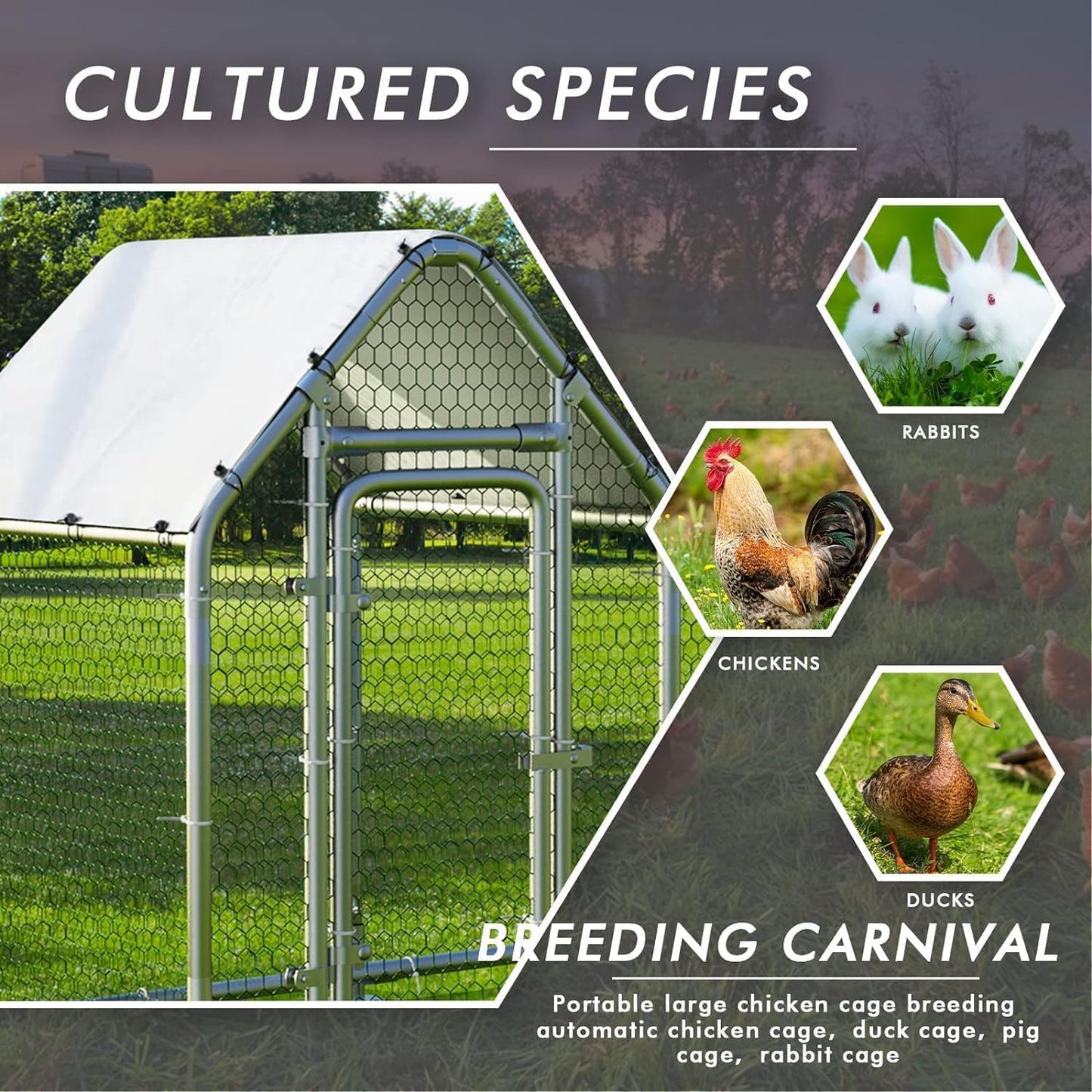 LEMBERI Small Metal Chicken Coop, Walk-in Chicken Run,Galvanized Wire Poultry Chicken Hen Pen Cage, Rabbits Duck Cages with Waterproof and Anti-Ultraviolet Cover for Outside,Backyard and Farm