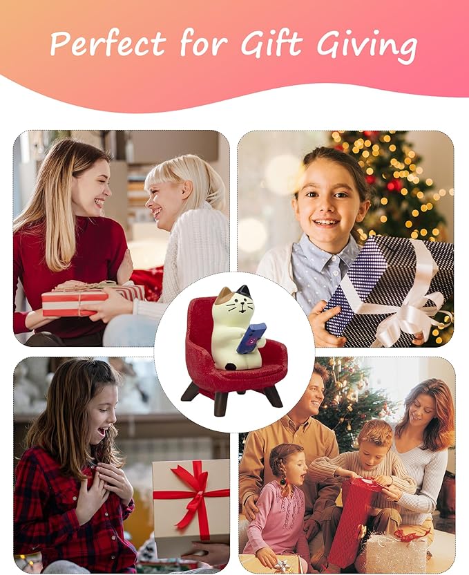 Cute Cat Playing Phone on Sofa Resin Figurine Desk Decor & Cat Lover Gift (Red Sofa)