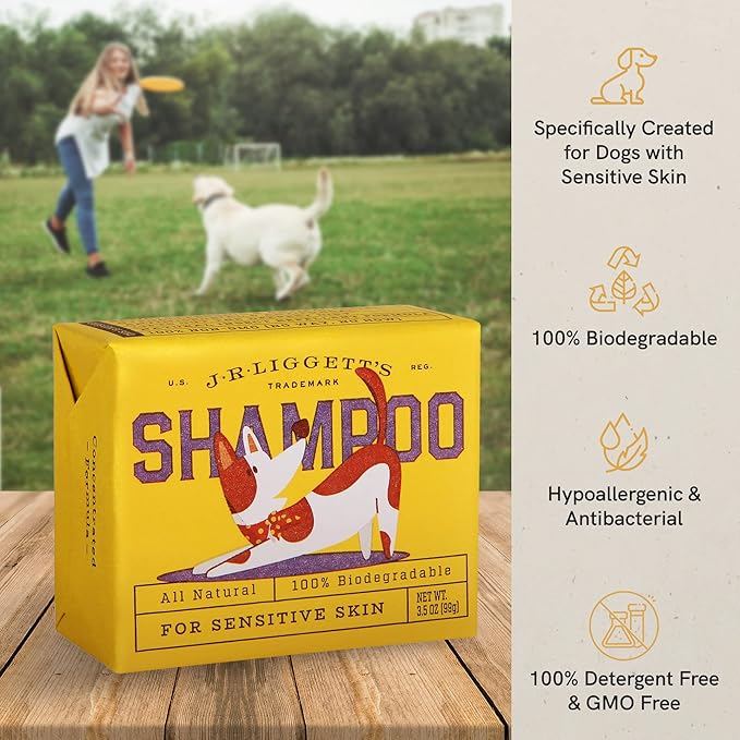 JR Liggett’s Natural Dog Shampoo Bar for Sensitive Skin - 100% Detergent Free, Non-GMO & Biodegradable - Tear-Free, Hypoallergenic Formula Soothes Dry Itchy Skin - Safe for Puppies - 3.5 oz Bar
