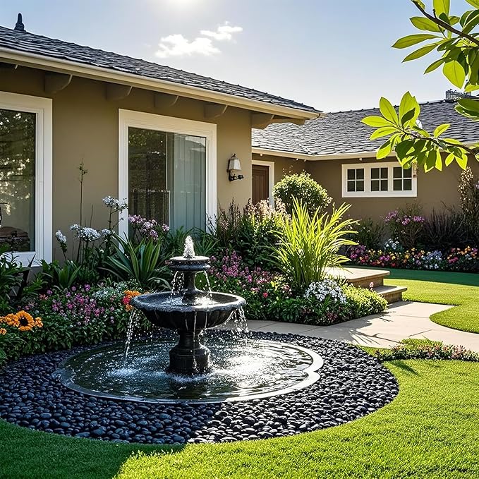 River Rocks 5 Lb, Pebbles for Indoor Plants 0.5"-1.4", Black Rocks for Outdoor Landscaping, Decorative Stones Vase Filler, Fish Tank, Fountain, Succulents, Flower Bed, Black