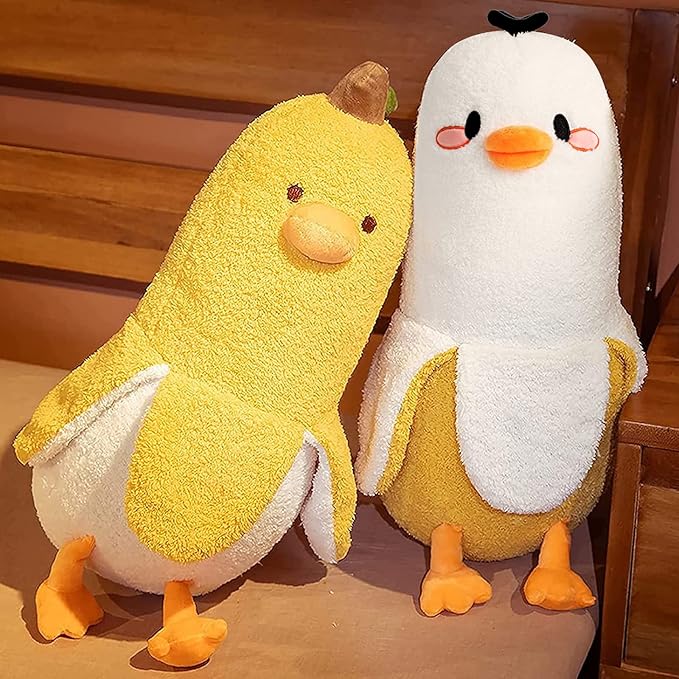 PEACH CAT Banana Duck Plush Pillow Duck Stuffed Animal Cute Banana Plushie for Girls and Boys White 27.5"