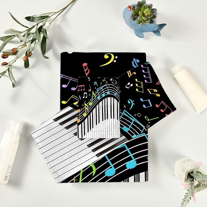 Gaming 3 Piece Towel Bathroom Sets, 1 Bath Towel, 1 Washcloth, 1 Hand Towel, Cotton Fast Dry Soft Absorbent Towel Set for Home Kitchen Family (Music Note Piano)