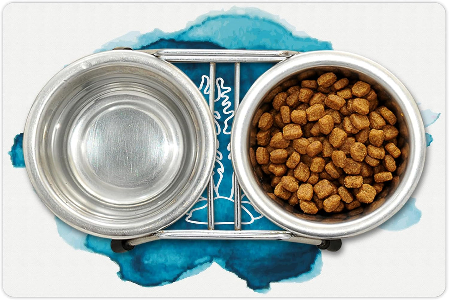 Lunarable Aquarium Pet Mat for Food and Water, Watercolor Stain Dot with Coral Sea Inspired Design, Non-Slip Rubber Mat for Dogs and Cats, 18" X 12", Pale Blue